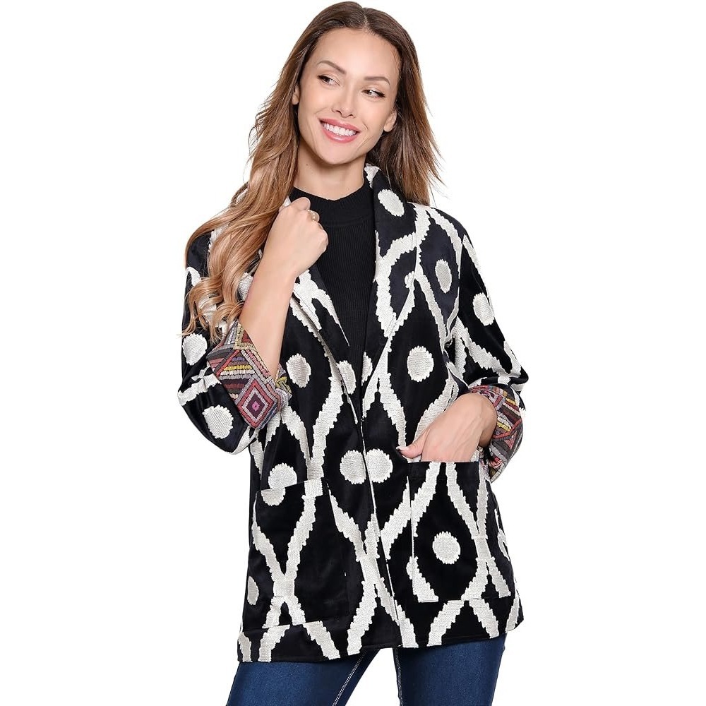 John Mark Ikat Open Front Jacket 2X Embroidered Boho Bold Artsy Lined Maximalist